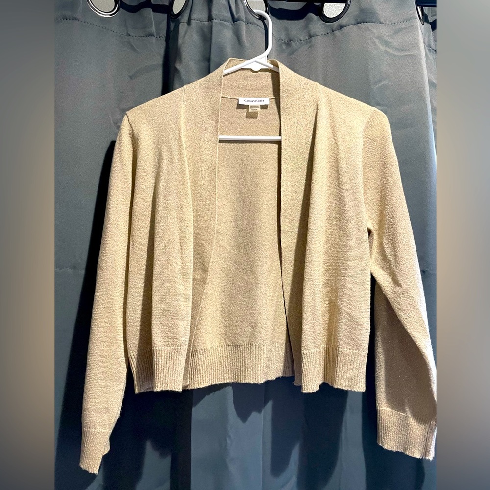 Tan cardigan with gold glitter